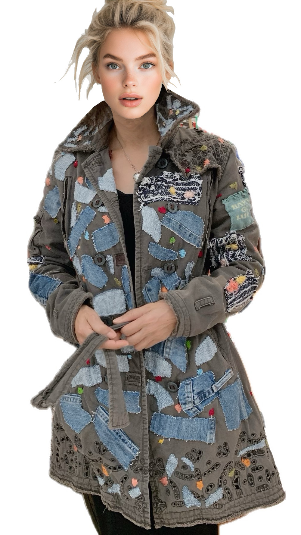 Designer jacket with denim patches